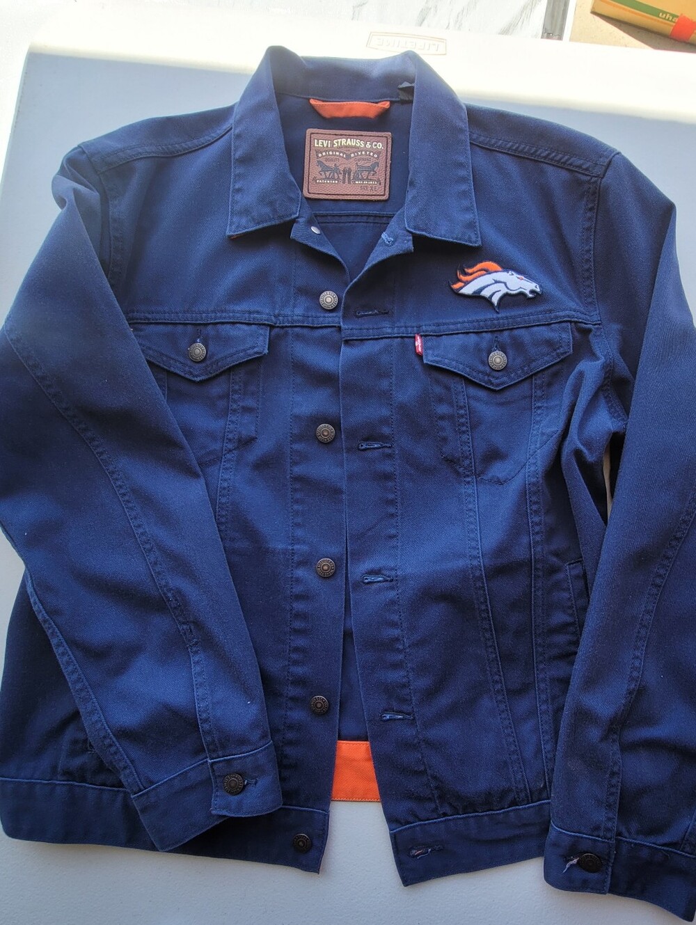 Levi's Navy Denim Trucker Jacket with Broncos Patch